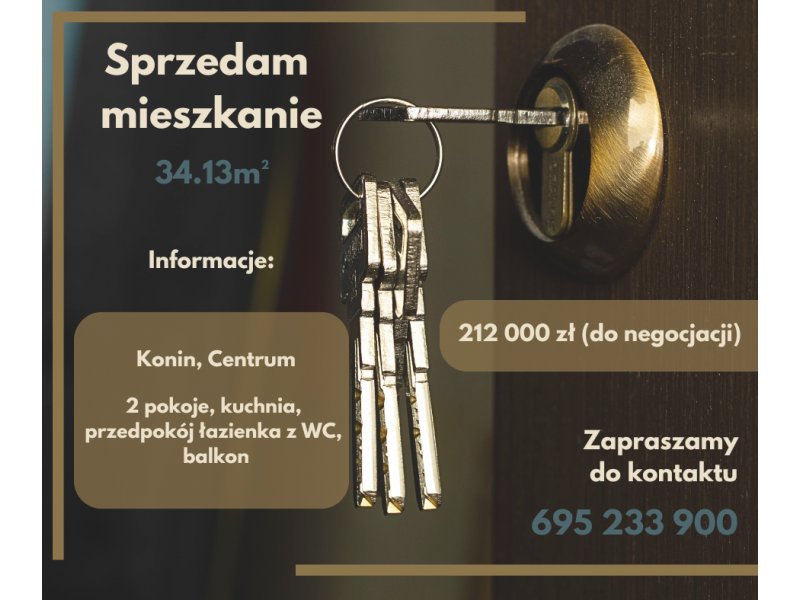 Na sprzedaż: 2-pokojowe mieszkanie z balkonem w Koninie, centrum.