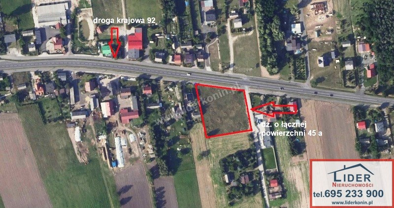 Działki przy DK92 – 4500 m² | Wilczna k. Słupcy — Wilczna, gm. Słupca