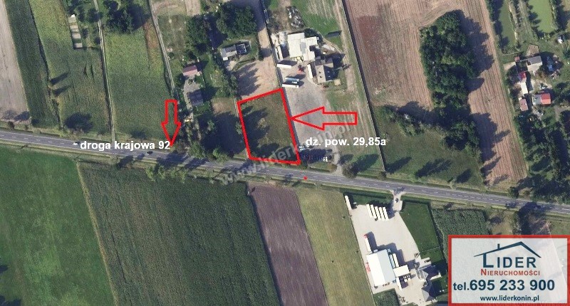 Działka przy DK92 – 2985 m² | Spławie k. Konina — Spławie, gm. Golina